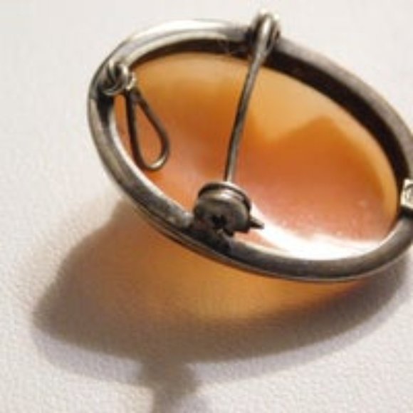 Antique Carved Shell Cameo Brooch Pin Pendant 800 Silver - Picture 7 of 8